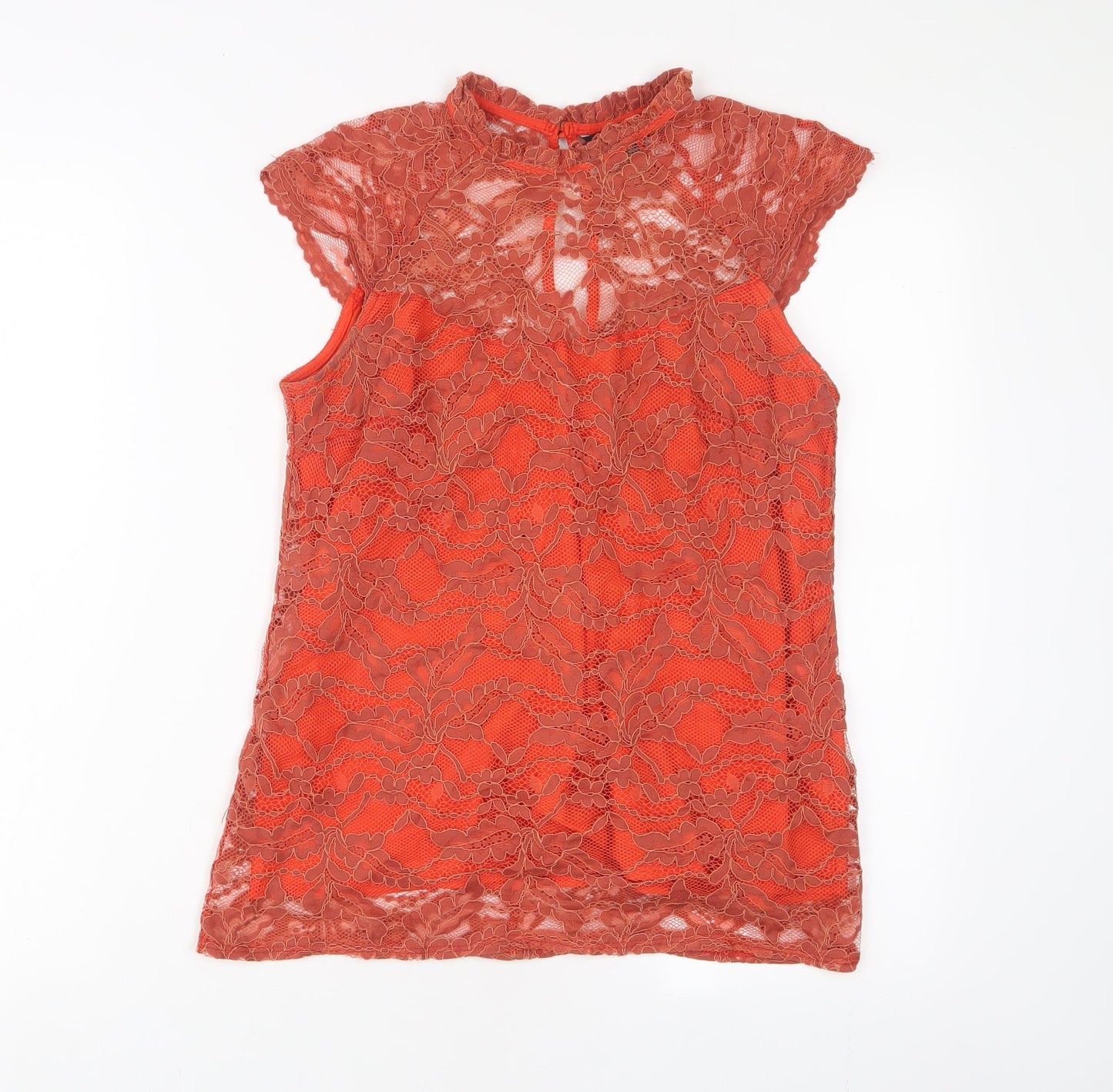 Dorothy Perkins Womens Orange Nylon Basic T-Shirt Size 10 Round Neck