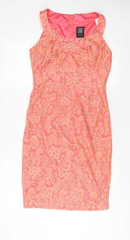 Next Womens Pink Nylon Sheath Size 8 Scoop Neck Zip - Pleated