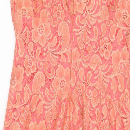 Next Womens Pink Nylon Sheath Size 8 Scoop Neck Zip - Pleated
