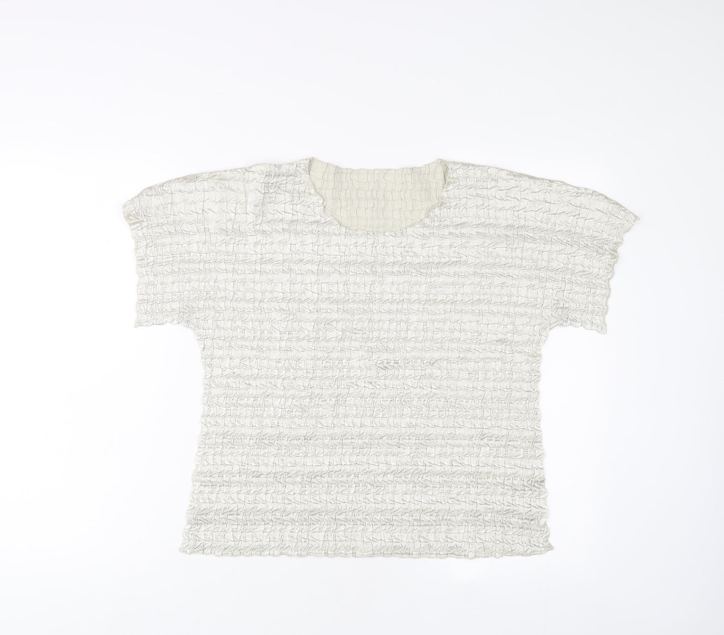 Chanti Womens Silver Polyester Basic T-Shirt Size L Crew Neck - Pleated