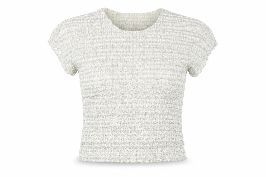 Chanti Womens Silver Polyester Basic T-Shirt Size L Crew Neck - Pleated