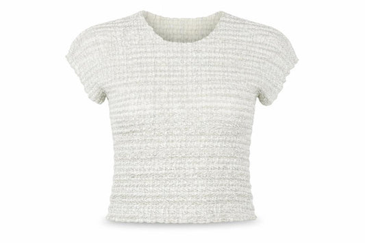 Chanti Womens Silver Polyester Basic T-Shirt Size L Crew Neck - Pleated