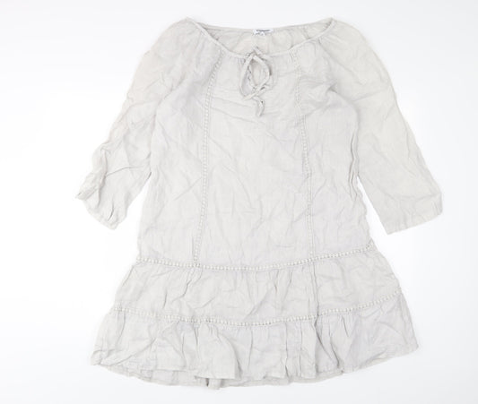 Rose Marine Womens Grey Linen A-Line Size M Boat Neck Pullover - Keyhole neck, Embroidered