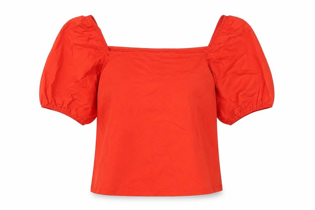 H&M Womens Red Viscose Basic T-Shirt Size L Square Neck
