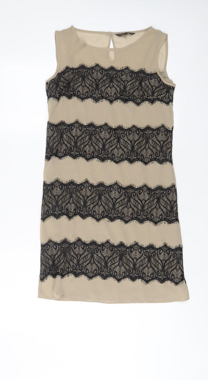 Preloved Limited Collection Womens Brown Polyester Sheath Size 8 Boat Neck Button - Lace - Front