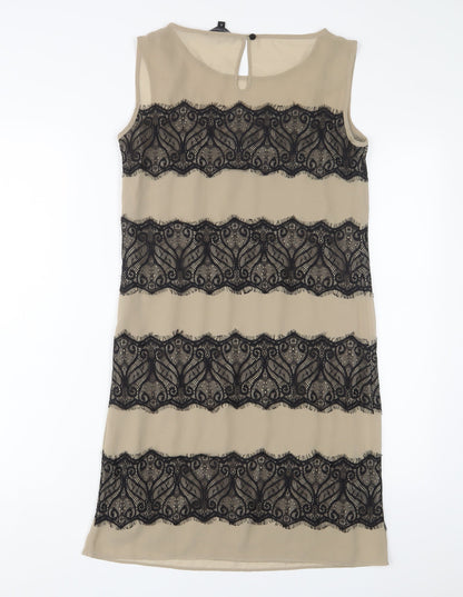 Preloved Limited Collection Womens Brown Polyester Sheath Size 8 Boat Neck Button - Lace - Back