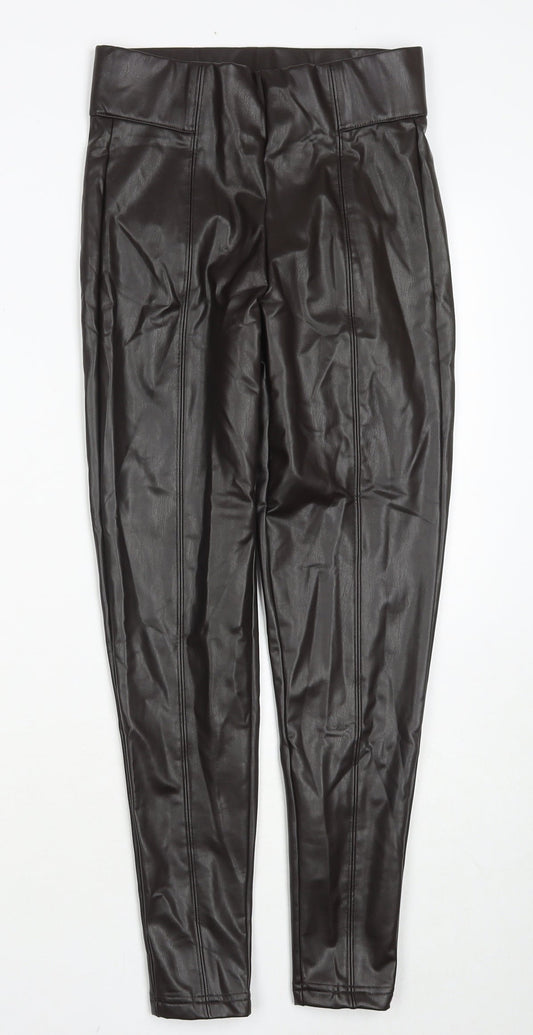 Marks and Spencer Womens Brown Polyester Pedal Pusher Trousers Size 8 L25 in Regular