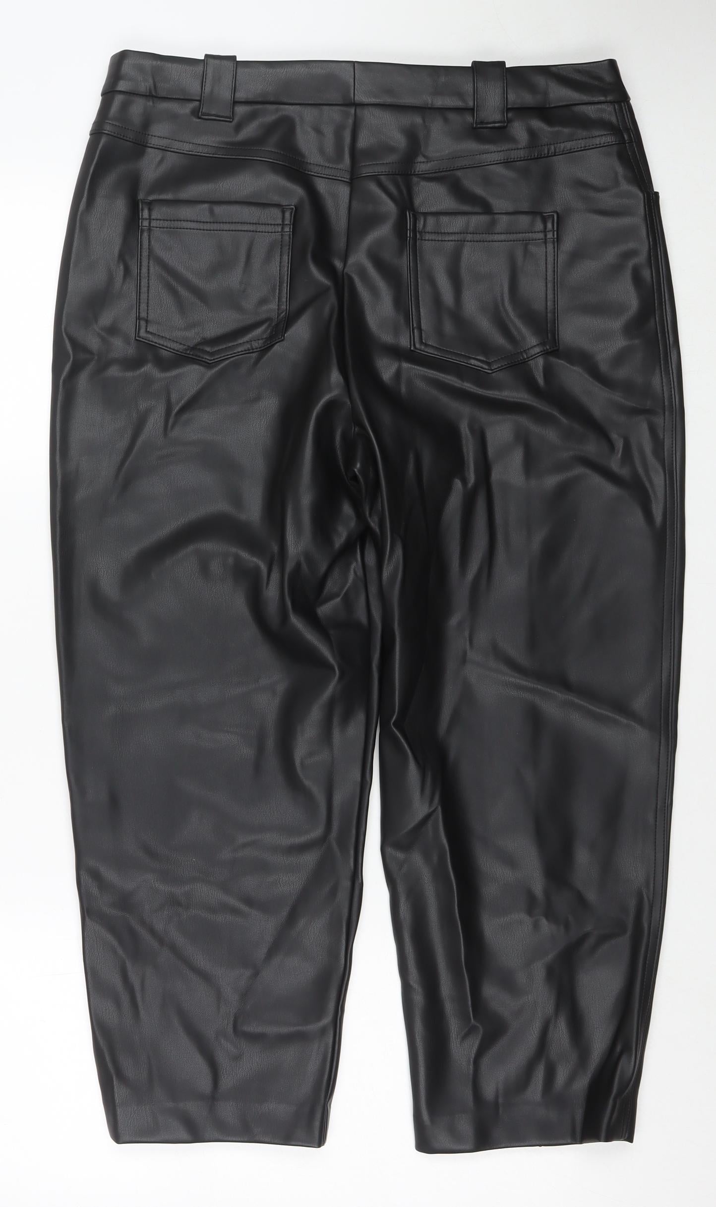 Marks and Spencer Womens Black Polyester Cropped Trousers Size 16 L23 in Regular Zip