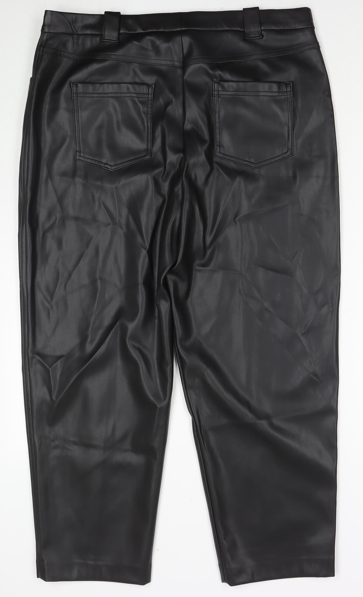 Marks and Spencer Womens Black Polyester Trousers Size 18 L24 in Regular Zip