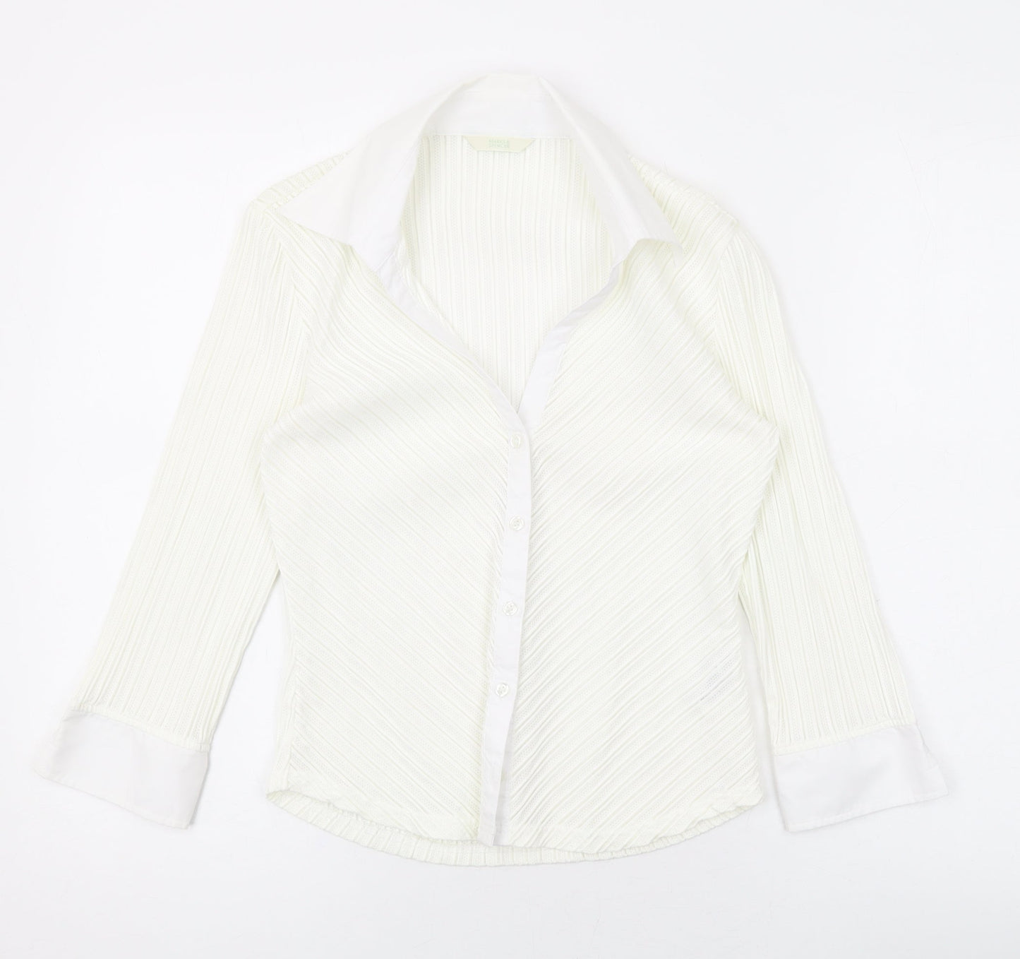 Marks and Spencer Womens Ivory Polyamide Basic Button-Up Size 10 Collared