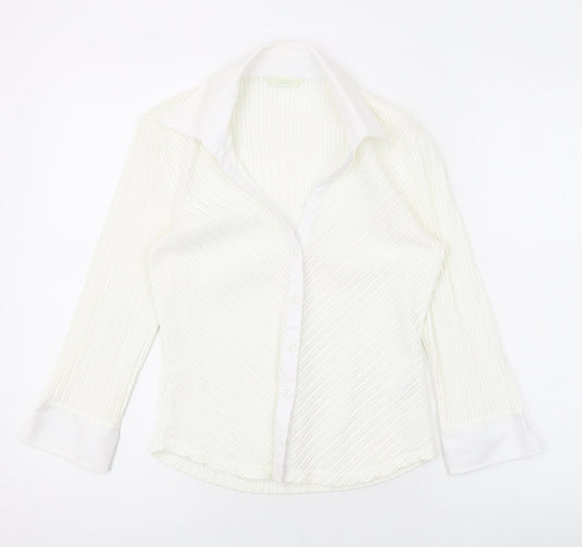 Marks and Spencer Womens Ivory Polyamide Basic Button-Up Size 10 Collared
