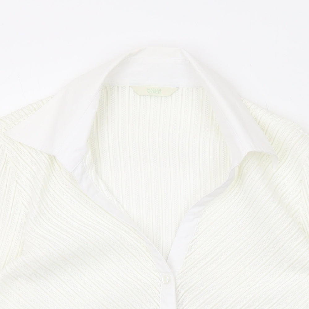 Marks and Spencer Womens Ivory Polyamide Basic Button-Up Size 10 Collared