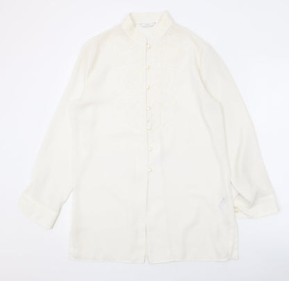 Marks & Spencer Womens Ivory Polyester Basic Button-Up Size 10 Collared