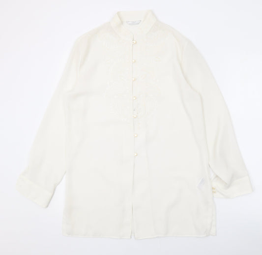Marks and Spencer Womens Ivory Polyester Basic Button-Up Size 10 Collared