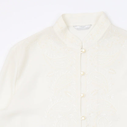 Marks & Spencer Womens Ivory Polyester Basic Button-Up Size 10 Collared