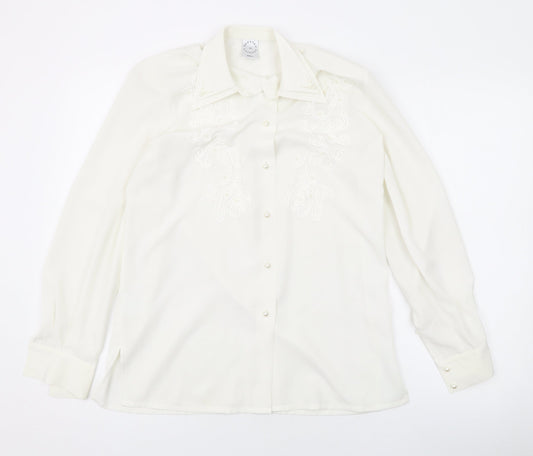 Country Casuals Womens Ivory Polyester Basic Button-Up Size S Collared