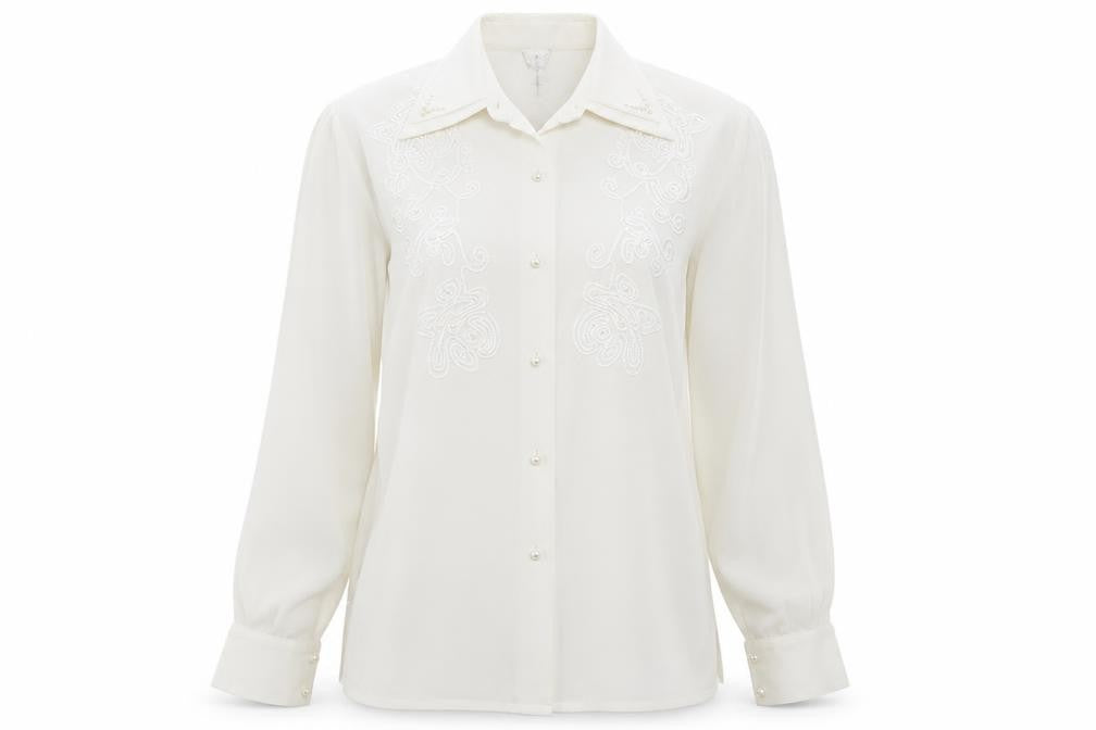 Country Casuals Womens Ivory Polyester Basic Button-Up Size S Collared