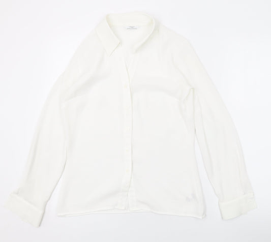 Marks and Spencer Womens White Polyester Basic Button-Up Size 8 Collared