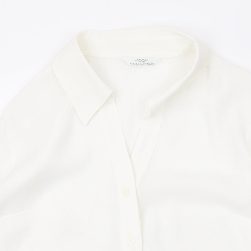 Marks and Spencer Womens White Polyester Basic Button-Up Size 8 Collared