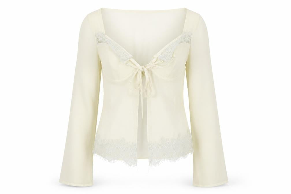 PRETTYLITTLETHING Womens Ivory Polyester Basic Blouse Size 8 V-Neck