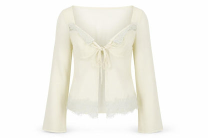 PRETTYLITTLETHING Womens Ivory Polyester Basic Blouse Size 8 V-Neck