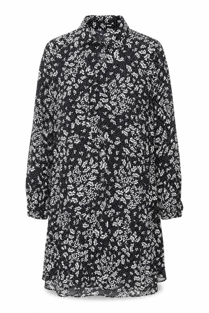 Marks & Spencer Womens Black Floral Viscose A-Line Size 12 Collared Button