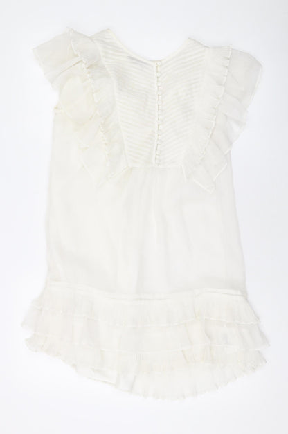Definitions Womens Ivory Polyester Basic Button-Up Size 10 Round Neck