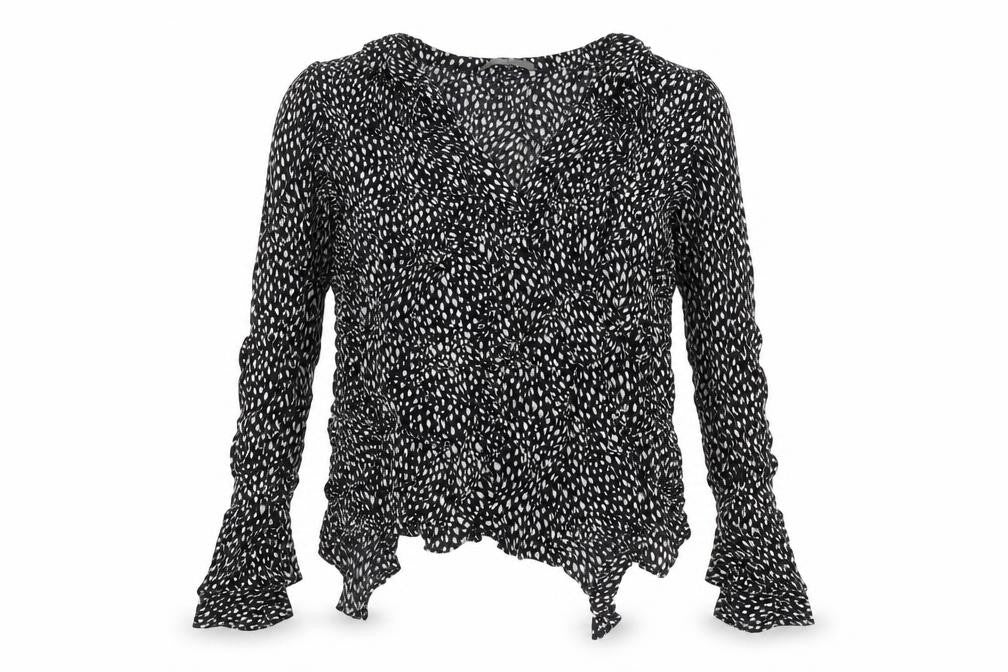 Oasis Womens Black Geometric Viscose Basic Blouse Size 10 V-Neck