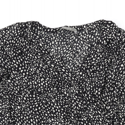 Oasis Womens Black Geometric Viscose Basic Blouse Size 10 V-Neck
