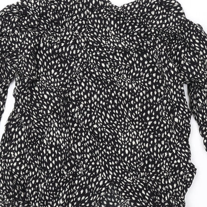 Oasis Womens Black Geometric Viscose Basic Blouse Size 10 V-Neck