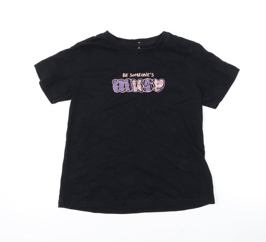 Giordano Womens Black Cotton Basic T-Shirt Size M Round Neck