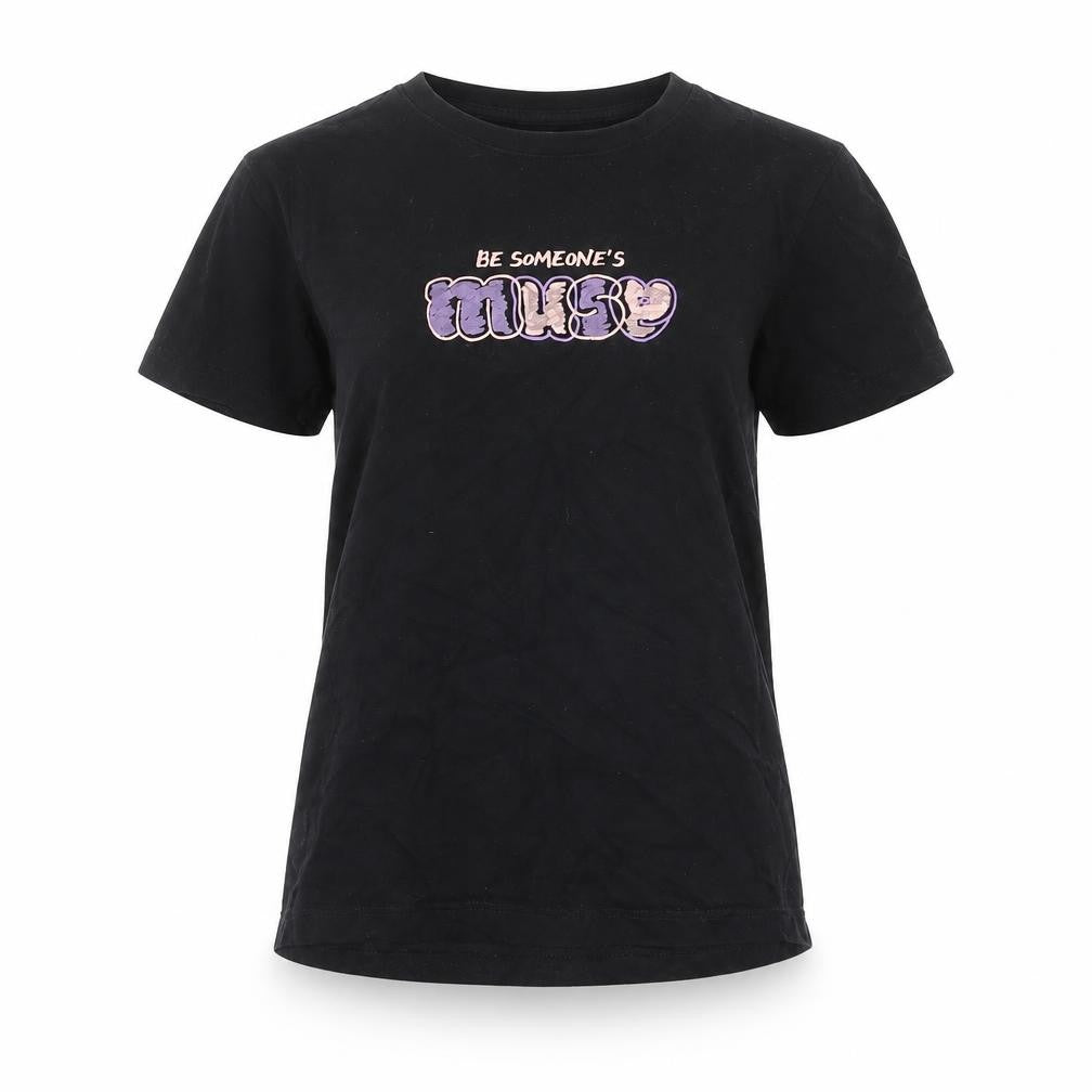 Giordano Womens Black Cotton Basic T-Shirt Size M Round Neck
