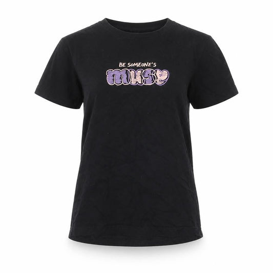 Giordano Womens Black Cotton Basic T-Shirt Size M Round Neck