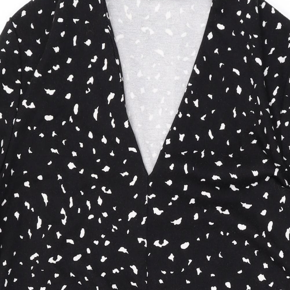 Mango Womens Black Geometric Polyester A-Line Size M V-Neck Pullover