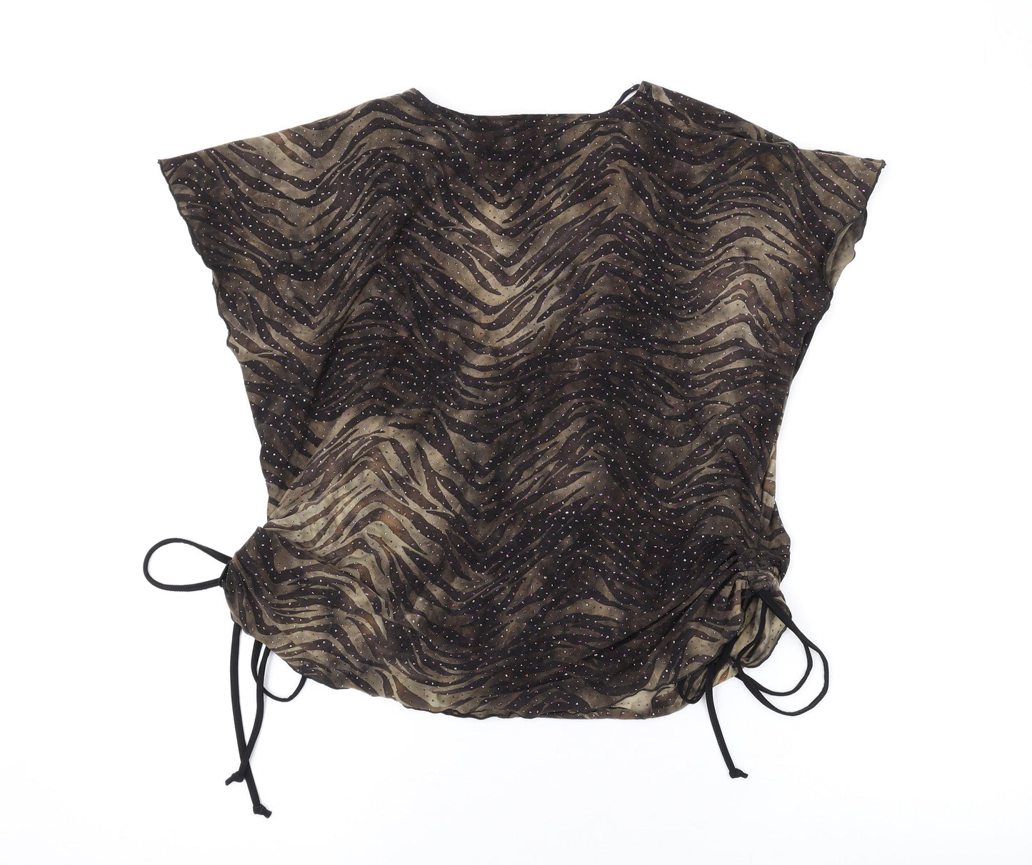 Saloos Womens Brown Geometric Polyester Basic Blouse Size L V-Neck