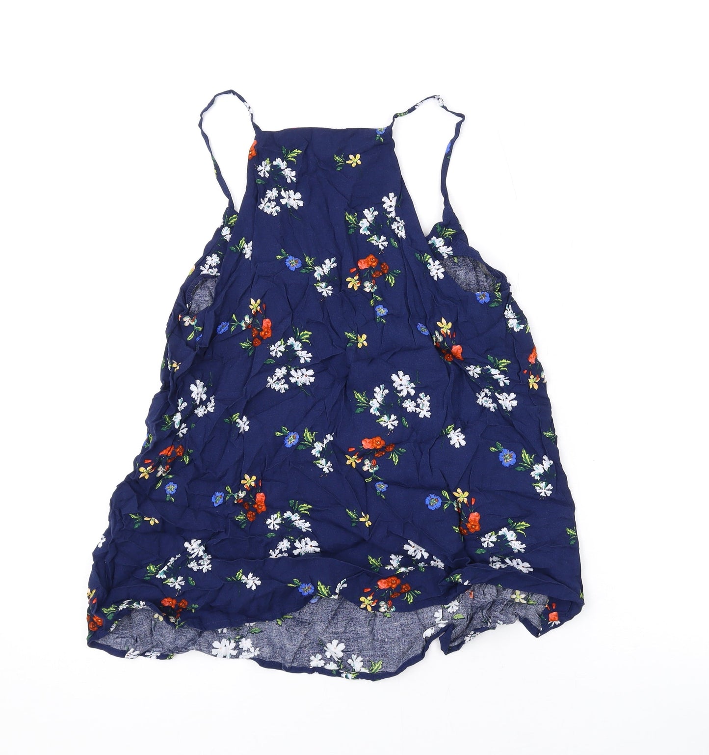 Warehouse Womens Blue Floral Viscose Basic Tank Size 10 Halter