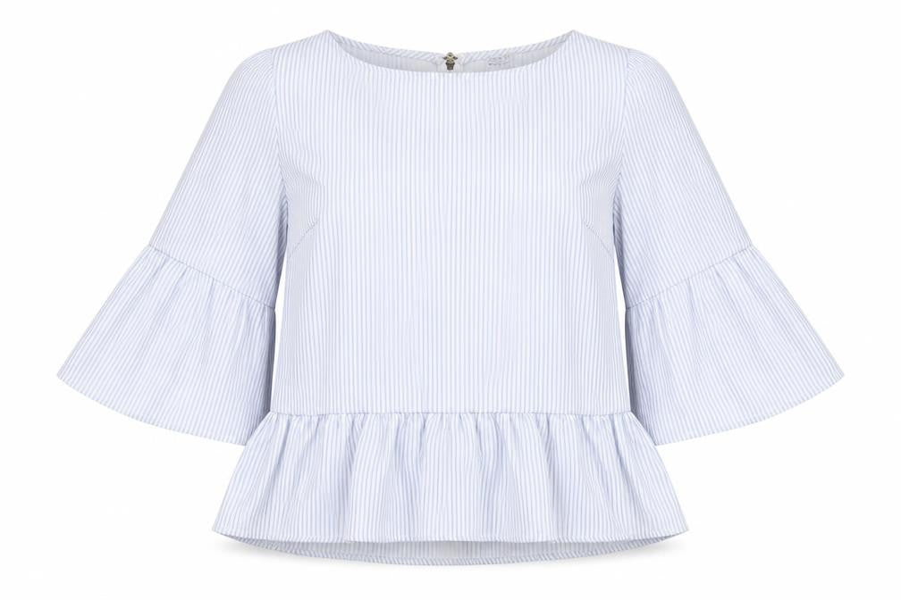 Cache Cache Womens Blue Striped Polyester Basic Blouse Size M Round Neck