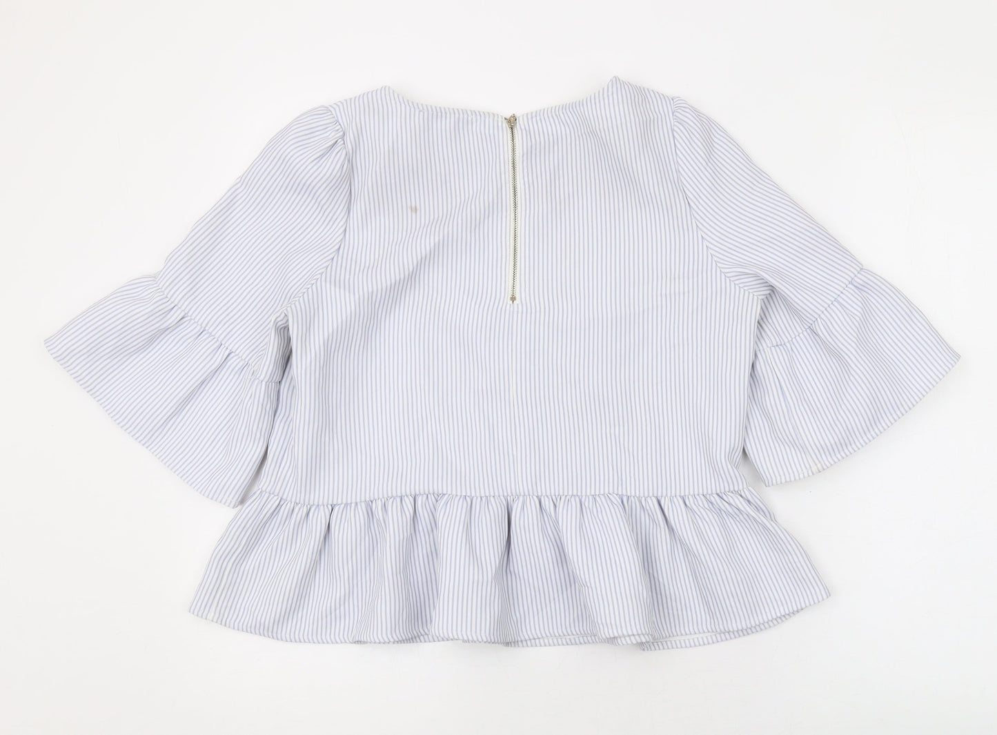 Cache Cache Womens Blue Striped Polyester Basic Blouse Size M Round Neck