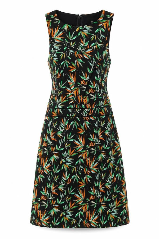 Morgan Womens Black Geometric Polyester A-Line Size 10 Round Neck Zip