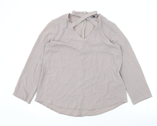 Select Womens Purple Polyester Basic Blouse Size 12 Round Neck