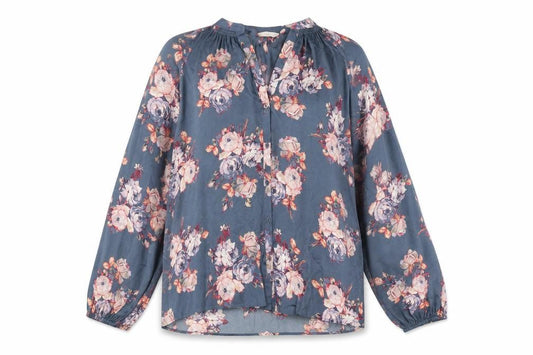 Marks and Spencer Womens Blue Floral Polyester Basic Button-Up Size 16 V-Neck