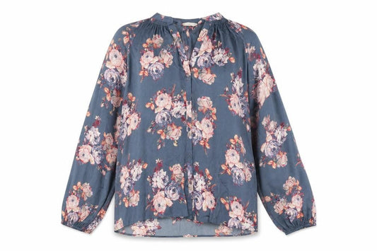 Marks and Spencer Womens Blue Floral Polyester Basic Button-Up Size 16 V-Neck