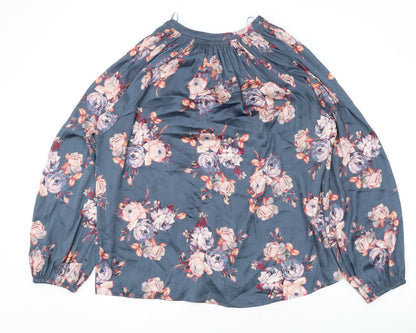 Marks & Spencer Womens Blue Floral Polyester Basic Button-Up Size 16 V-Neck