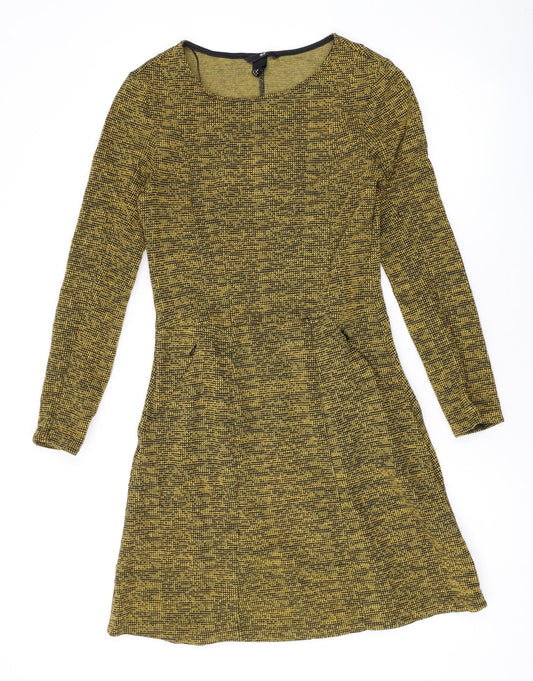 H&M Womens Yellow Polyester Sheath Size S Scoop Neck Pullover