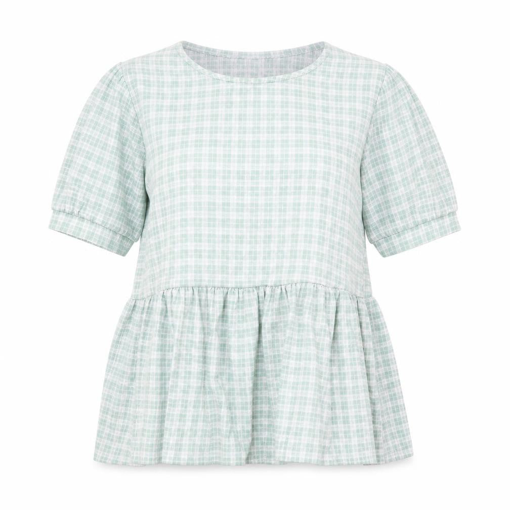 New Look Womens Green Check Polyester Basic Blouse Size 10 Round Neck