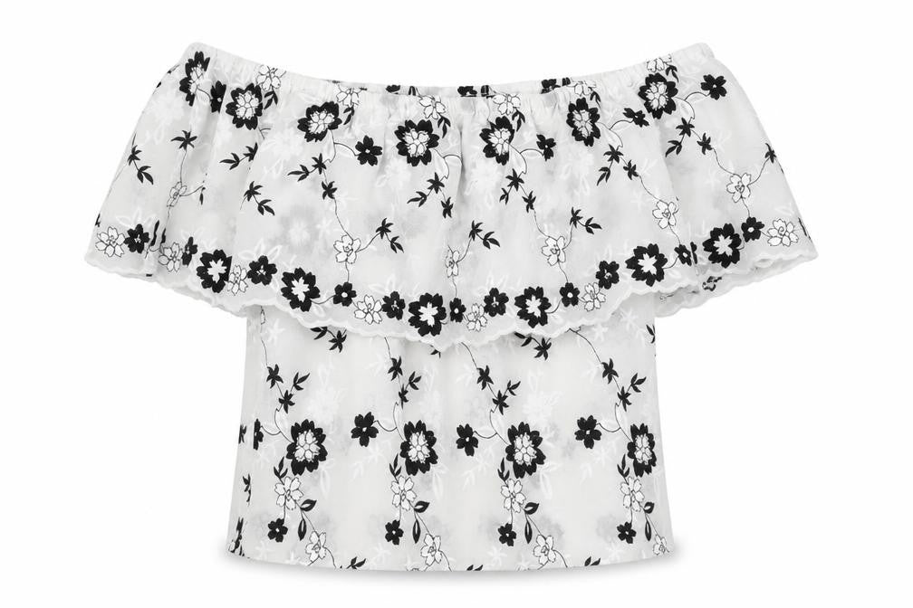 Lipsy Womens White Geometric Polyester Basic Blouse Size 10 Off the Shoulder