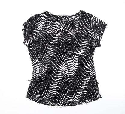 Additional front view of Alexara women’s black geometric polyester basic t-shirt, size UK 16, scoop neck