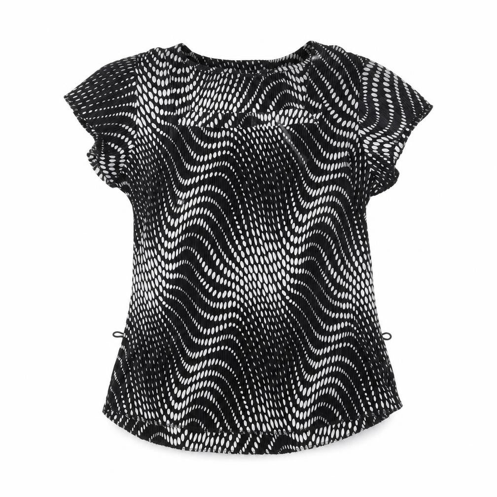 Alexara Womens Black Geometric Polyester Basic T-Shirt Size 16 Scoop Neck