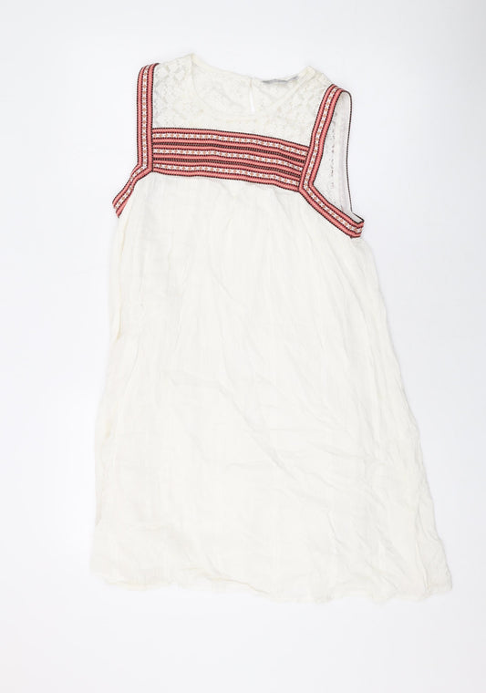 Red Herring Womens White Viscose A-Line Size 8 Round Neck Button