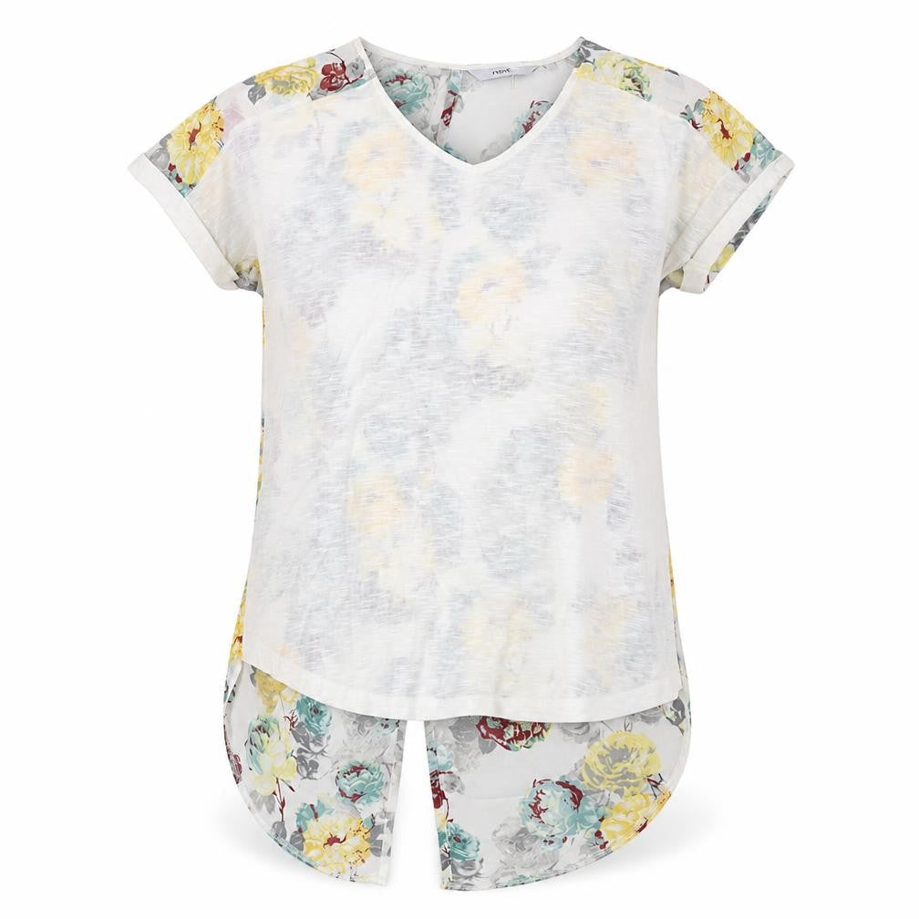 NEXT Womens White Floral Polyester Basic T-Shirt Size 8 V-Neck